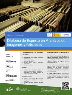 Sesión informativa online sobre el "Diploma de Experto en archivos de imágenes y fototecas" que oferta la UAM con la colaboración del CSIC. 