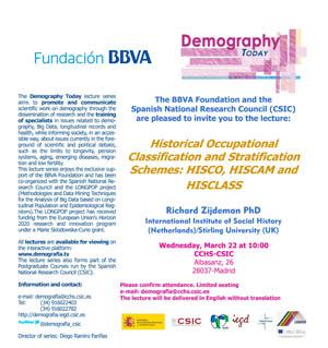 Ciclo de conferencias y curso de postgrado: "Demography Today: "Historical occupational classification and stratification schemes: HISCO, HISCAM and HISCLASS"