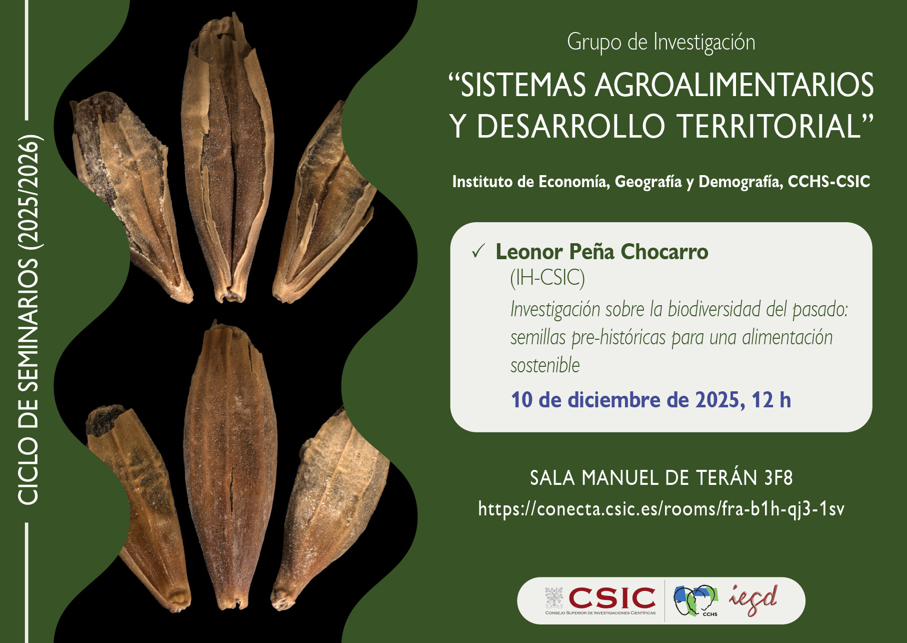 Ciclo de seminarios SADT 2025-2026: " Investigación sobre la biodiversidad del pasado: semillas pre-históricas para una alimentación sostenible"