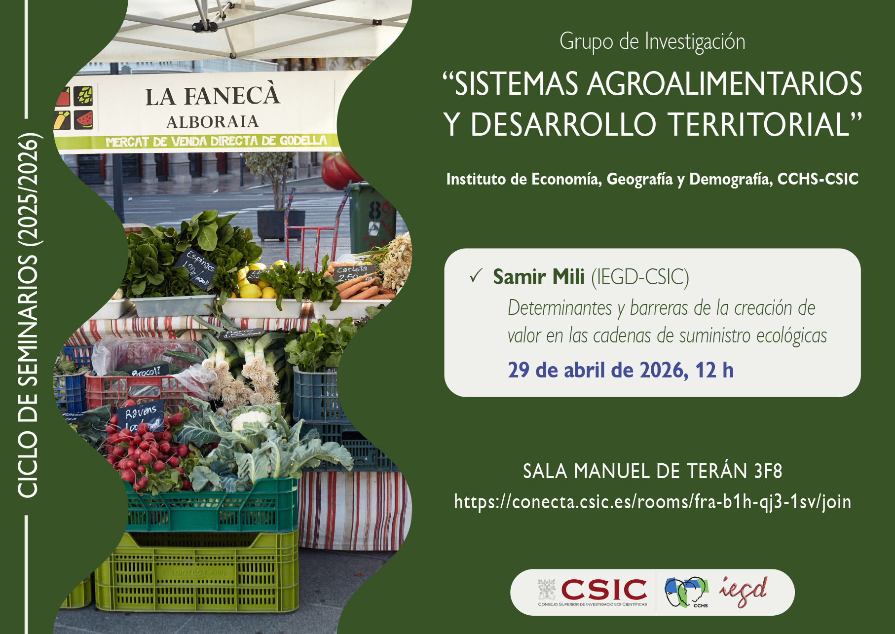 Ciclo de seminarios SADT 2025-2026: "Determinantes y barreras de la creación de valor en las cadenas de suministro ecológicas"