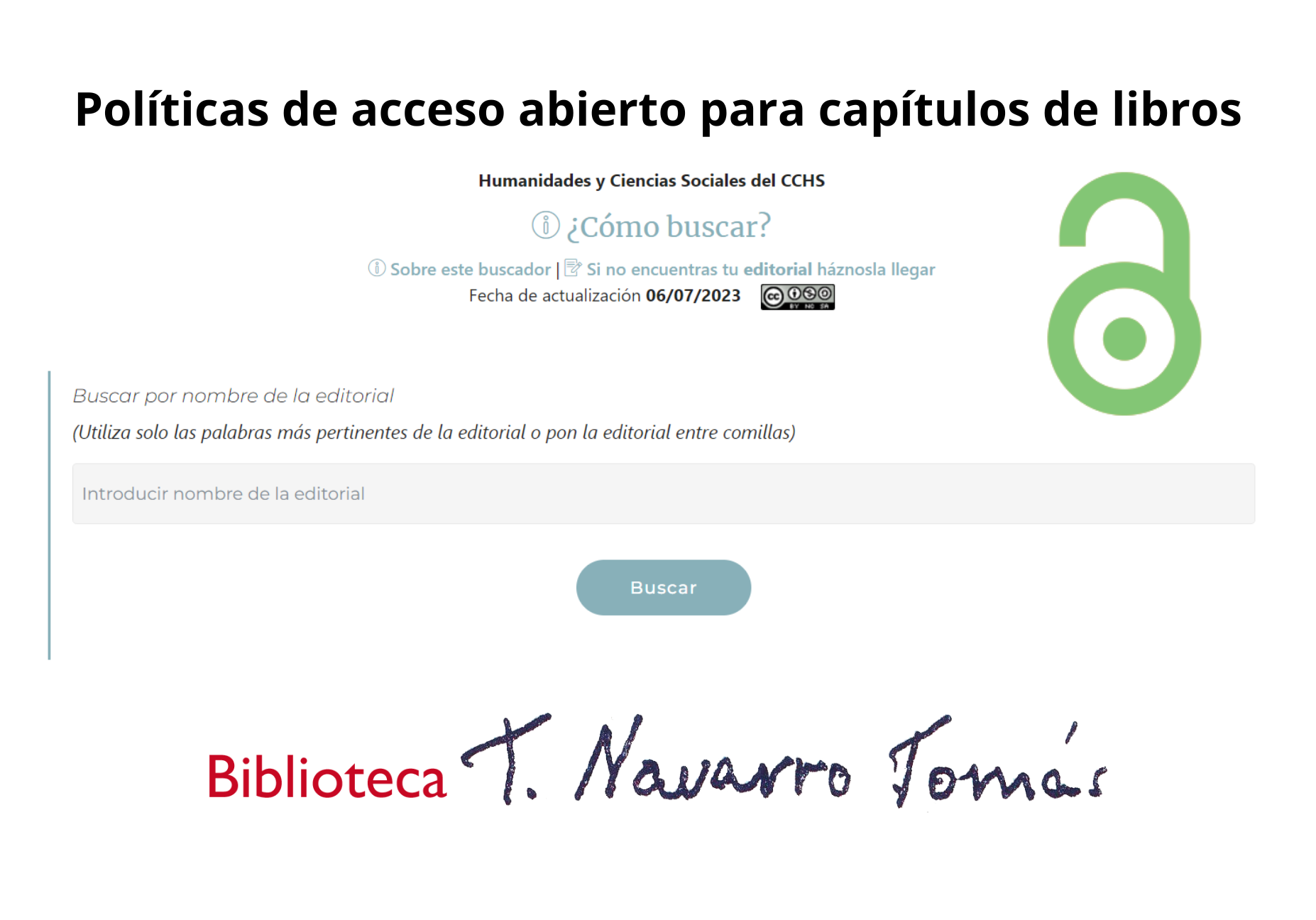 Nuevo buscador de políticas editoriales de acceso abierto. BTNT