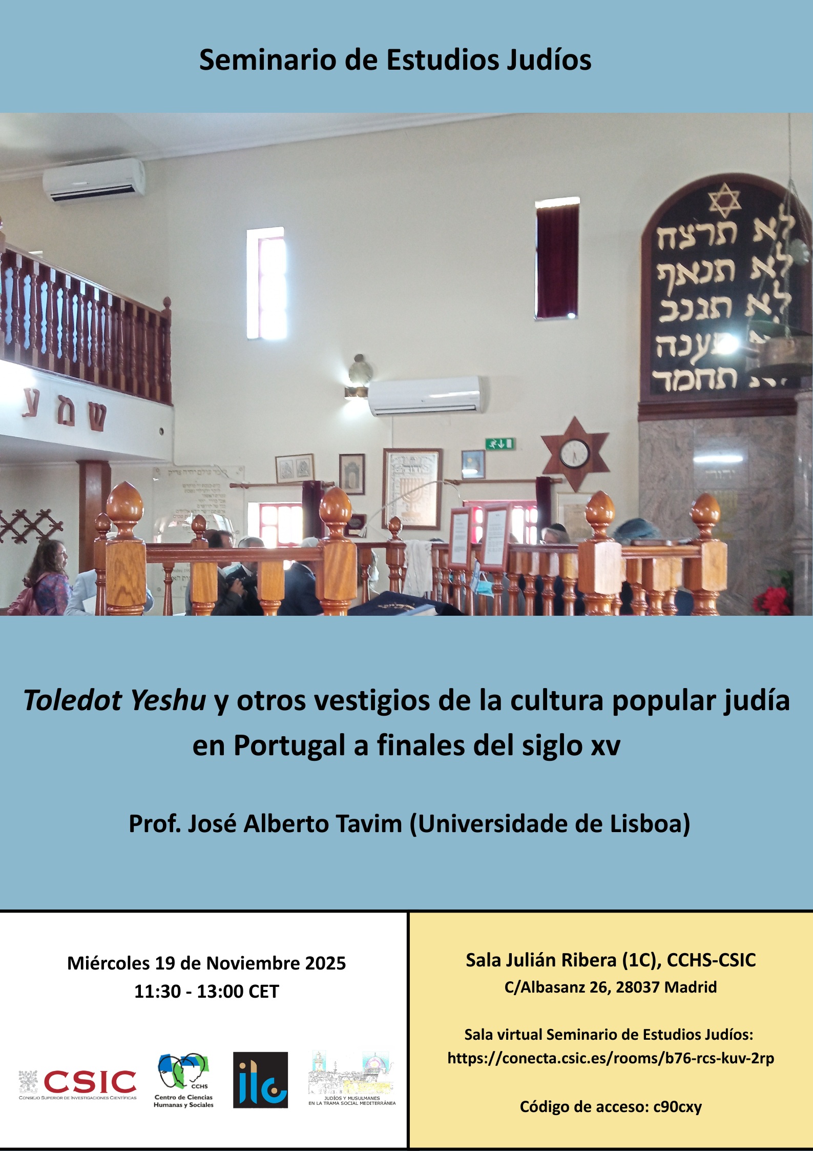 Seminario de Estudios Judíos: "Toledot Yeshu y otros vestigios de la cultura popular judía en Portugal a finales del siglo XV"