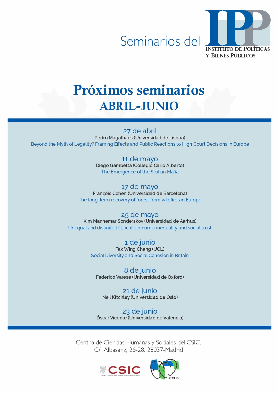 Seminarios del IPP: Programación de abril a junio de 2022