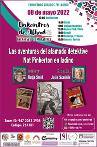 Cartel del evento Enkontros de Alhad. "Las aventuras del afamado detektive Nat Pinkerton en ladino"