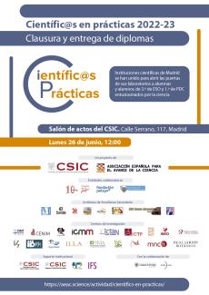 Científic@s en prácticas 2022-23. Clausura y entrega de diplomas Científic@s en prácticas 2022-23. Clausura y entrega de diplomas