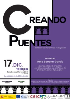 Seminario Permanente «Creando Puentes»: "Demasiadas advenedizas. Los discursos sobre las artistas en la prensa del primer franquismo" Seminario Permanente «Creando Puentes»: "Demasiadas advenedizas. Los discursos sobre las artistas en la prensa del primer franquismo"