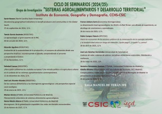 Programación del ciclo de Seminarios del Grupo de Investigación de Sistemas Agroalimentarios y Desarrollo Territorial 2024-2025 Programación del ciclo de Seminarios del Grupo de Investigación de Sistemas Agroalimentarios y Desarrollo Territorial 2024-2025