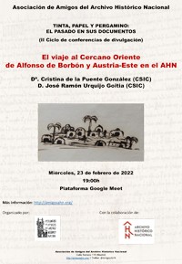 Cartel de la conferencia El viaje al Cercano Oriente de Alfonso de Borbón y Austria-Este en el AHN