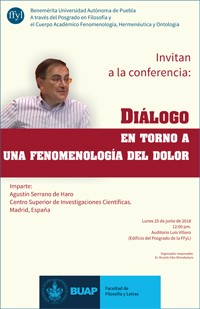 Cartel Conferencia "Diálogo en torno a una fenomenología del dolor"