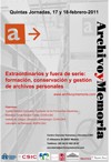 Cartel de las jornadas V Jornadas "Archivo y Memoria": Extraordinarios y fuera de serie: formación, conservación y gestión de archivos personales
