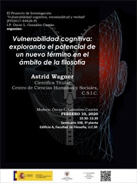 Cartel de la conferencia Conferencia: "Vulnerabilidad cognitiva: explorando el potencial de un nuevo término en el ámbito de la filosofía"