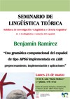 Cartel del seminario Seminario de Lingüística Teórica LyCC: "Una gramática computacional del español de tipo HPSG implementada en LKB: preprocesamiento, implementación y aplicaciones"