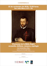 Cartel del seminario Conferencia El proceso de la Biblia Regia: acusación, defensa, censura y apología