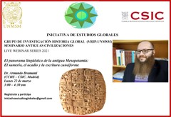 Cartel del seminario Seminario "El panorama lingüístico de la antigua Mesopotamia: El sumerio, el acadio y la escritura cuneiforme"