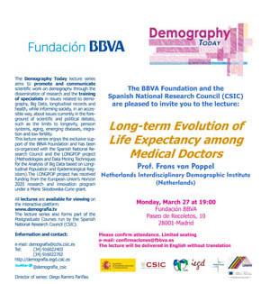 Ciclo de conferencias y curso de postgrado: "Demography Today: "Long-term Evolution of Life expectancy among Medical Doctors"