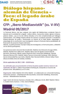 Cartel del seminario Seminario: "Diálogo hispano-alemán de Ciencia- Foco: el legado árabe de España / CFP: "Ibero-Mediaevistik“ (ss. V-XV)"