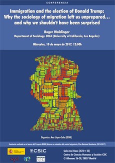 Cartel de la conferencia Conferencia: "Immigration and the election of Donald Trump: Why the sociology of migration left us unprepared... and why we shouldn't have been surprised"
