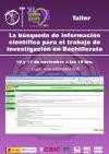 Cartel de la actividad Taller: "La búsqueda de información científica para el trabajo de investigación en Bachillerato"