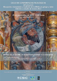 Cartel del seminario Ciclo de Conferencias Filológicas: "Isaías 12,3: Entre la intertextualidad y la exégesis"