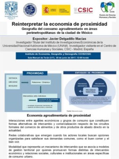 Cartel de la conferencia Conferencia: "Reinterpretar la economía de proximidad. Geografía del consumo agroalimentario en áreas perimetropolitanas de la ciudad de México"