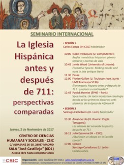 Cartel del seminario Seminario Internacional: "La Iglesia Hispánica antes y después de 711: perspectivas comparadas"