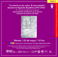Cartel del seminario Seminario interdisciplinario sobre Educación: "La ciencia en las aulas. El caso español durante la Segunda República (1931-1936)"