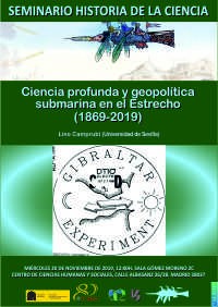 Cartel del seminario Seminario Historia de la Ciencia: "Ciencia profunda y geopolítica submarina en el Estrecho (1869-2019)"