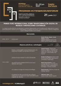 Cartel del evento #CITIES&MUSEUMSFORUM. Primer Foro Internacional sobre transformación digital de museos e institciones culturales