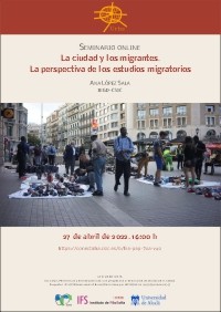 Cartel del seminario Seminario online Urbs: "La ciudad y los migrantes. La perspectiva de los estudios migratorios"