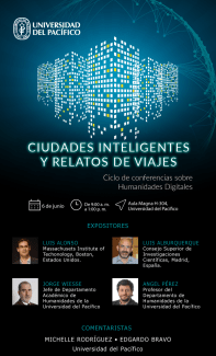 Cartel del ciclo de Conferencias Ciclo de conferencias sobre Humanidades Digitales: "Ciudades Inteligentes y Relatos de Viajes"