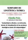 Cartel del seminario Seminario de Lingüística Teórica LyCC: "Inclusividad en flexión y en derivación. Intento de formalización de las presiones fonológicas dentro del subparadigma"