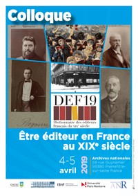 Cartel del evento Colloque "Être éditeur en France au XIXe siècle"
