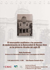 Cartel de la Conferencia Conferencia "El intercambio académico y los proyectos de modernización de la Universidad de Buenos Aires en las primeras décadas del siglo XX"
