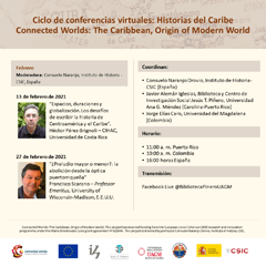 Cartel de la conferencia Ciclo de conferencias virtuales «Historias del Caribe»: "Preludio mayor o menor?: la abolición desde la óptica puertorriqueña"