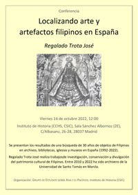 Cartel de la conferencia Conferencia "Localizando arte y artefactos filipinos en España"