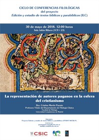 Cartel del seminario Ciclo de Conferencias Filológicas: "La representación de autores paganos en la esfera del cristianismo"