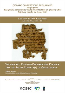 Cartel del seminario Ciclo de Conferencias Filológicas: "Vocabulary, Egyptian documentary evidence and the social context(s) of Greek judges"