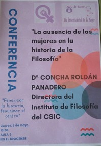 Cartel de la conferencia Conferencia:"La ausencia de las mujeres en la historia de la Filosofía"