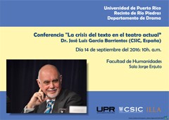 Cartel de la conferencia Conferencia "La crisis del texto en el teatro actual"