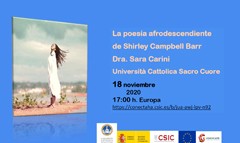 Cartel del evento Webinar "La poesía afrodescendiente de Shirley Campbell Barr"