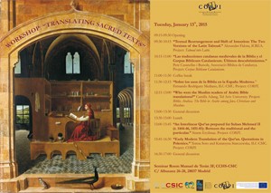 Cartel del seminario Workshop "Translating sacred texts"