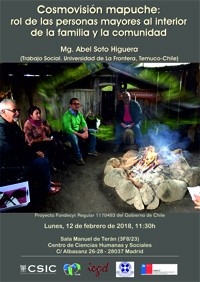 Cartel de la conferencia Conferencia "Cosmovisión mapuche: rol de las personas mayores al interior de la familia y la comunidad"