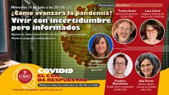 Cartel del evento Webinar "¿Cómo avanzará la pandemia? Vivir con incertidumbre pero informados"