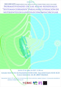 Cartel del seminario Seminario CTG: "Normatividades de las aguas residuales. "Sistemas cerrados", para la recuperación de nutrientes en la nueva economía circular"