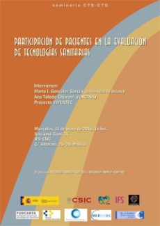 Cartel del seminario Seminario CTS-CTG: "Participación de pacientes en la evaluación de tecnologías sanitarias"