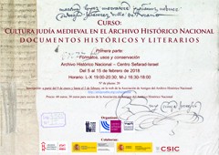 Cartel del curso Curso "Cultura Judía Medieval en el Archivo Histórico Nacional. Documentos Históricos y Literarios"