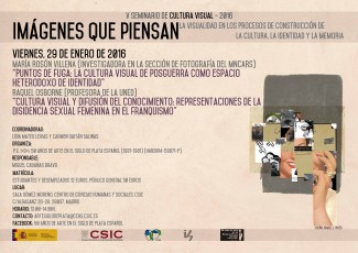 Cartel del seminario V Seminario de Cultura Visual 2016 «'Imágenes que piensan'. La visualidad en los procesos de construcción de la cultura, la identidad y la memoria»