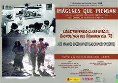 Tarjetón de presentación VII Seminario de Cultura Visual 2018 «Imágenes que piensan»: “Construyendo Clase Media: Biopolítica del Régimen del '78”