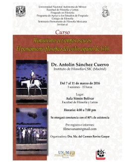Cartel del Curso Curso de Postgrado: "Humanismo en tiempos oscuros. El pensamiento filosófico del exilio español de 1939"