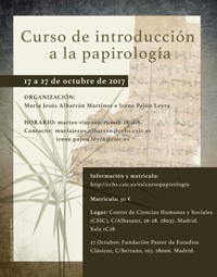 Cartel del curso Curso de posgrado y especialización "Introducción a la papirología"